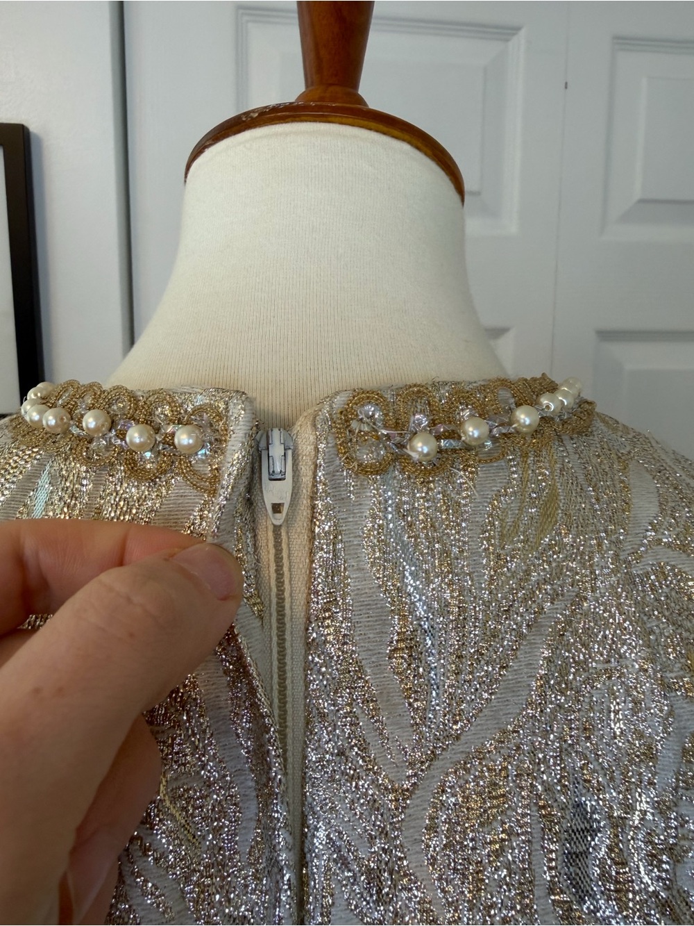 Vintage Late 1960s / Early 1970s Metallic Lurex Brocade Maxi Dress - Picture 9 of 15